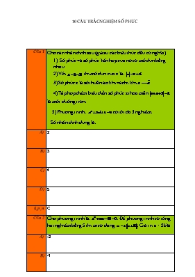 10 Câu trắc nghiệm Số phức